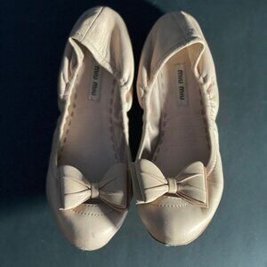 Miu Miu Prada Bow Ballet Flats in Beige Nude
